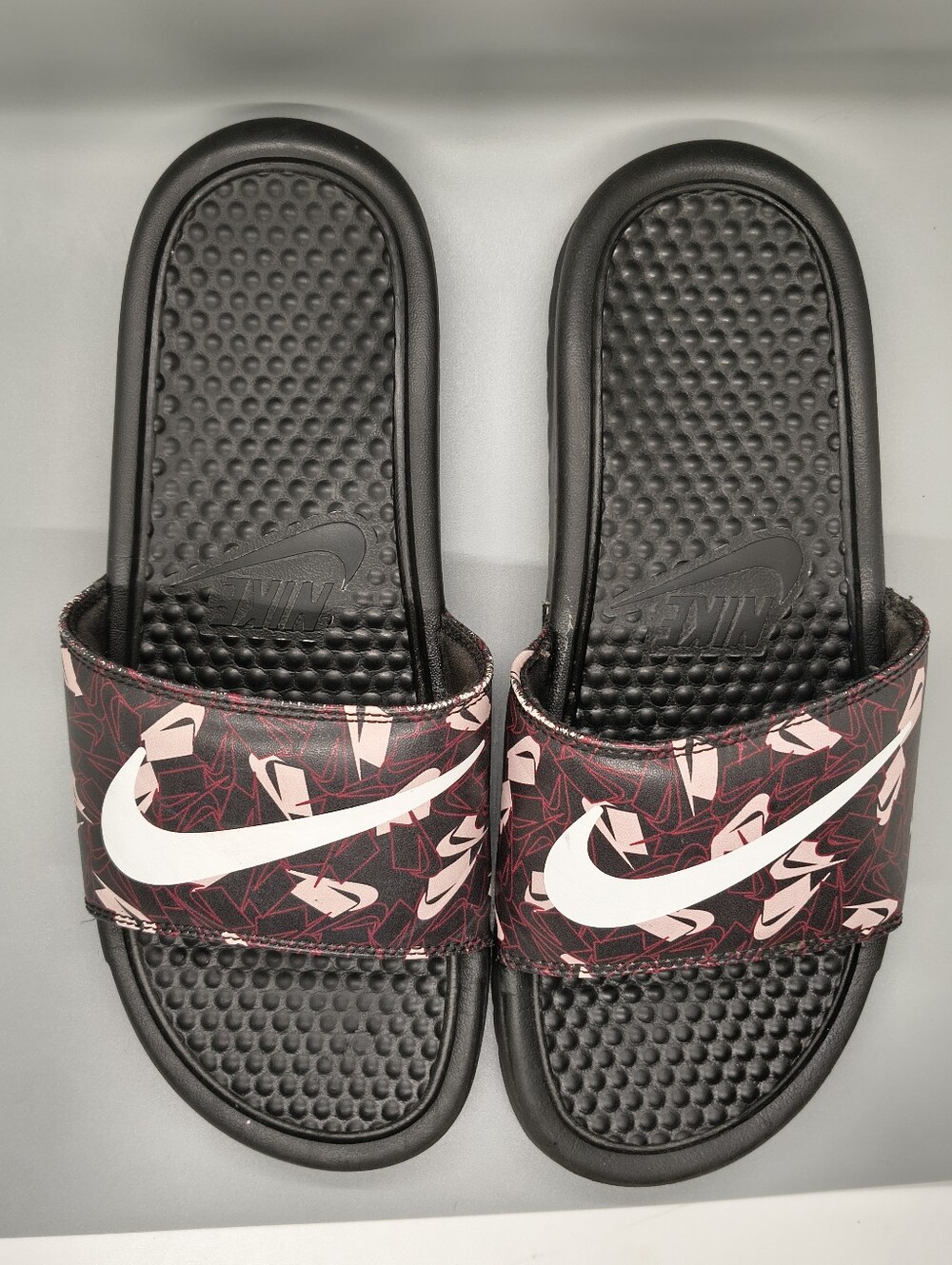 Nike Black Slide Sandals with Pink Graphic Strap